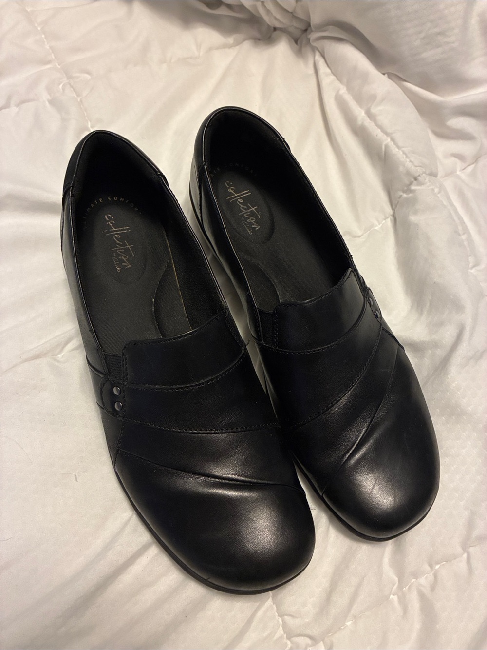 Clarks Black Leather Casual Slip-Ons- size 10